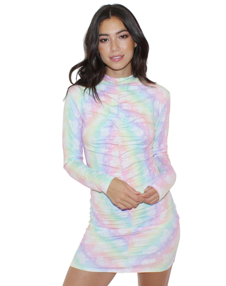 Elegant Rouched Long Sleeve Party Dress